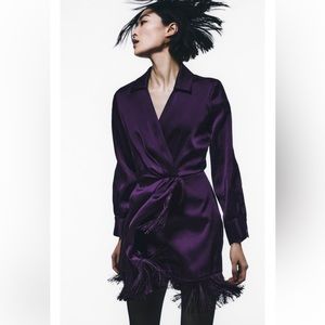 Fringed Satin Effect Dress with Matching Chocker